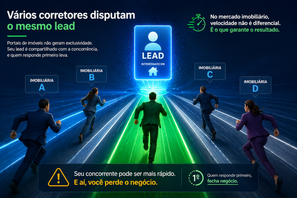 Vários corretores competindo simultaneamente pelo mesmo lead compartilhado de um portal imobiliário