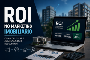 ROI no marketing imobiliário com gráfico de crescimento e análise de investimento em vendas
