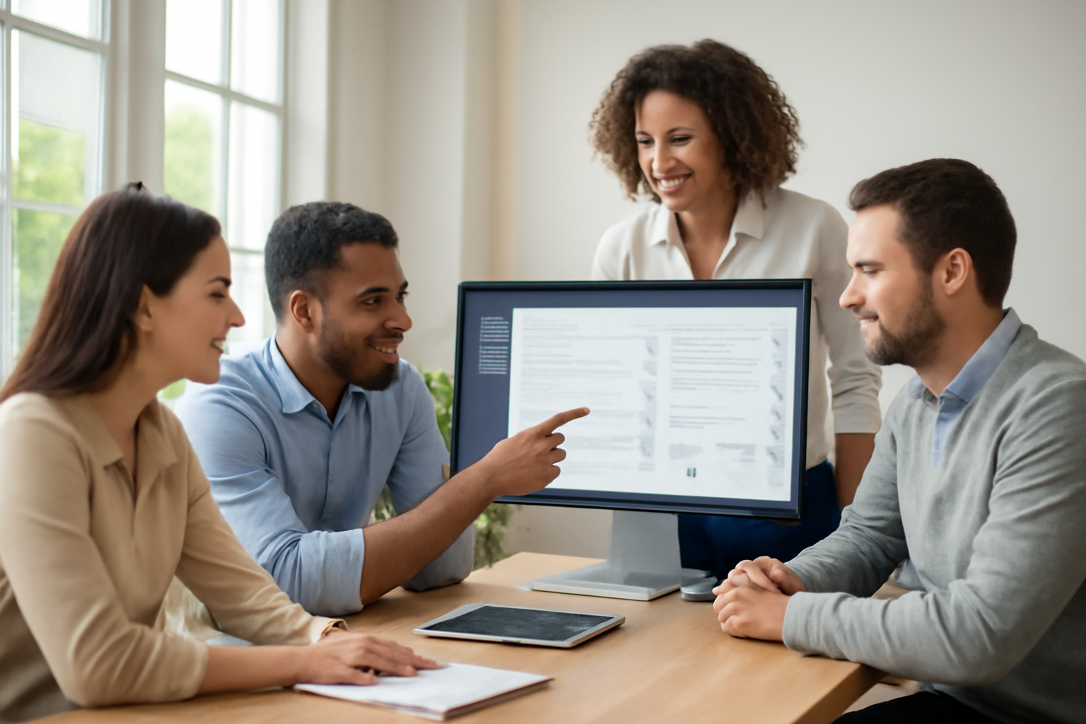 Equipe observando dashboard de CRM com notificações de leads imobiliários