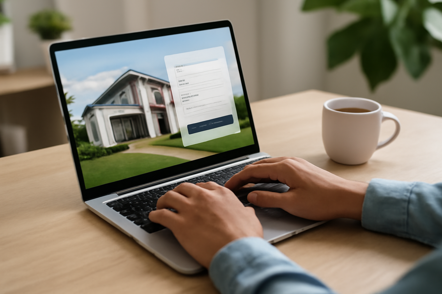 Landing page imobiliária aberta em laptop com formulário de contato