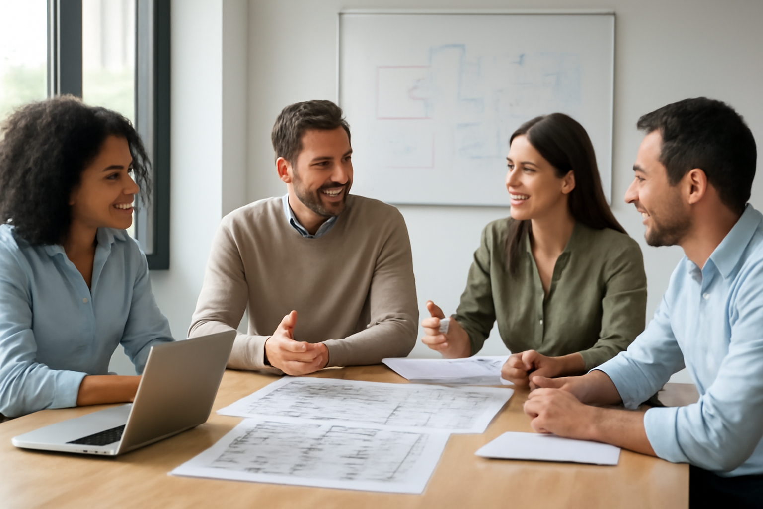 Time comercial e de marketing alinhando estratégias em reunião