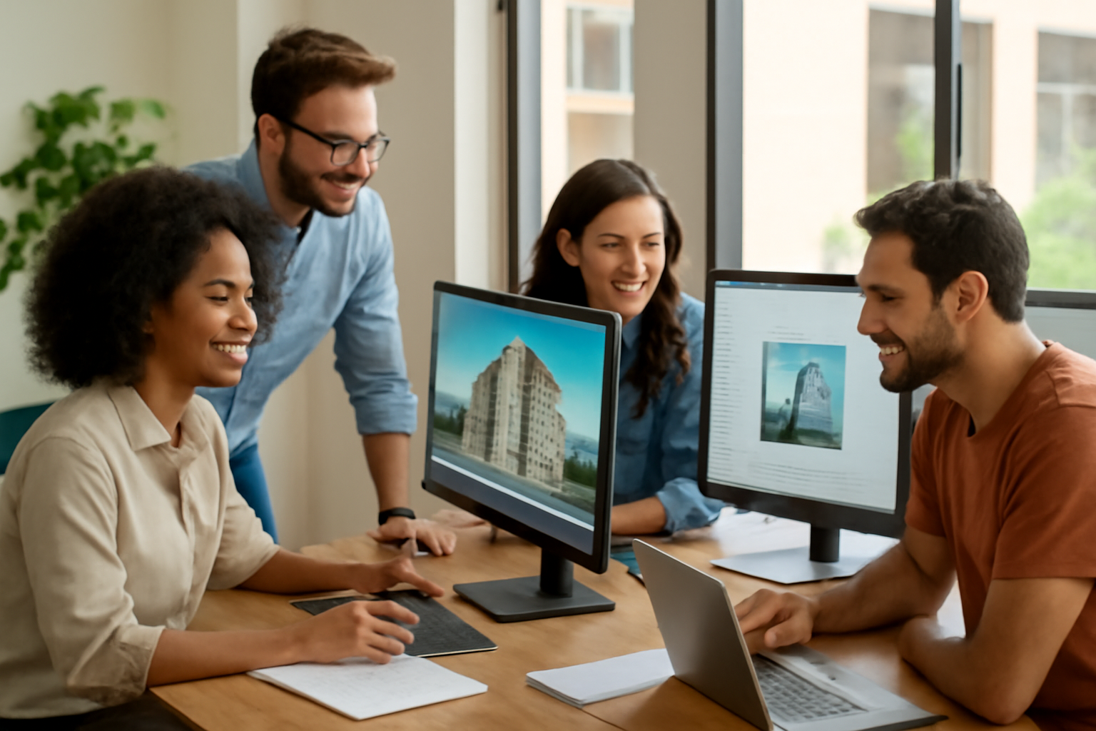 Equipe de criação trabalhando em vídeo e anúncios para lançamento imobiliário