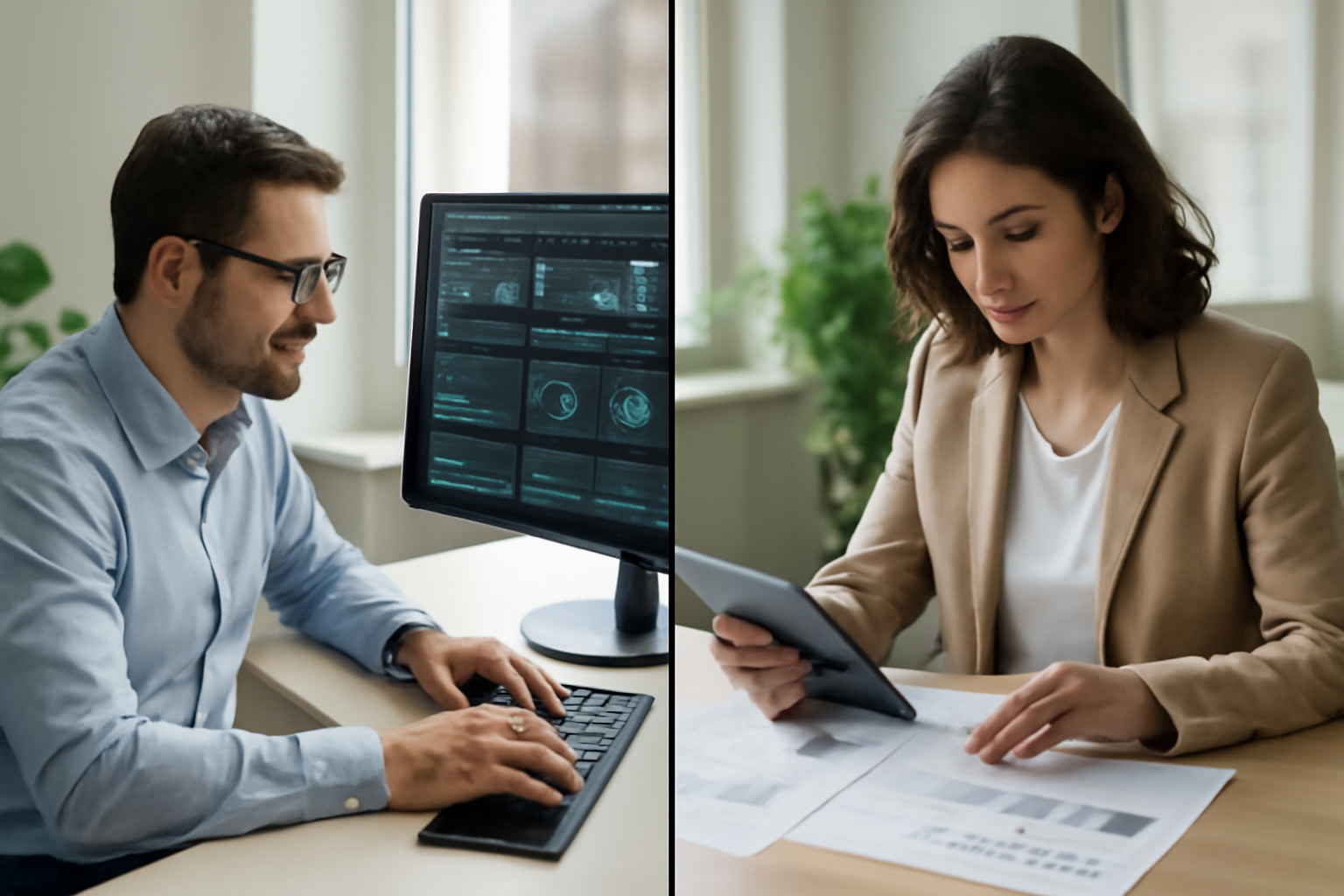 Comparação entre operador de campanha e estrategista de vendas em ambiente de trabalho