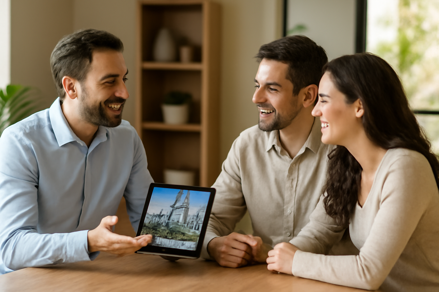 Equipe comercial imobiliária em atendimento a clientes