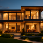Fachada moderna de imóvel de luxo com iluminação ao entardecer