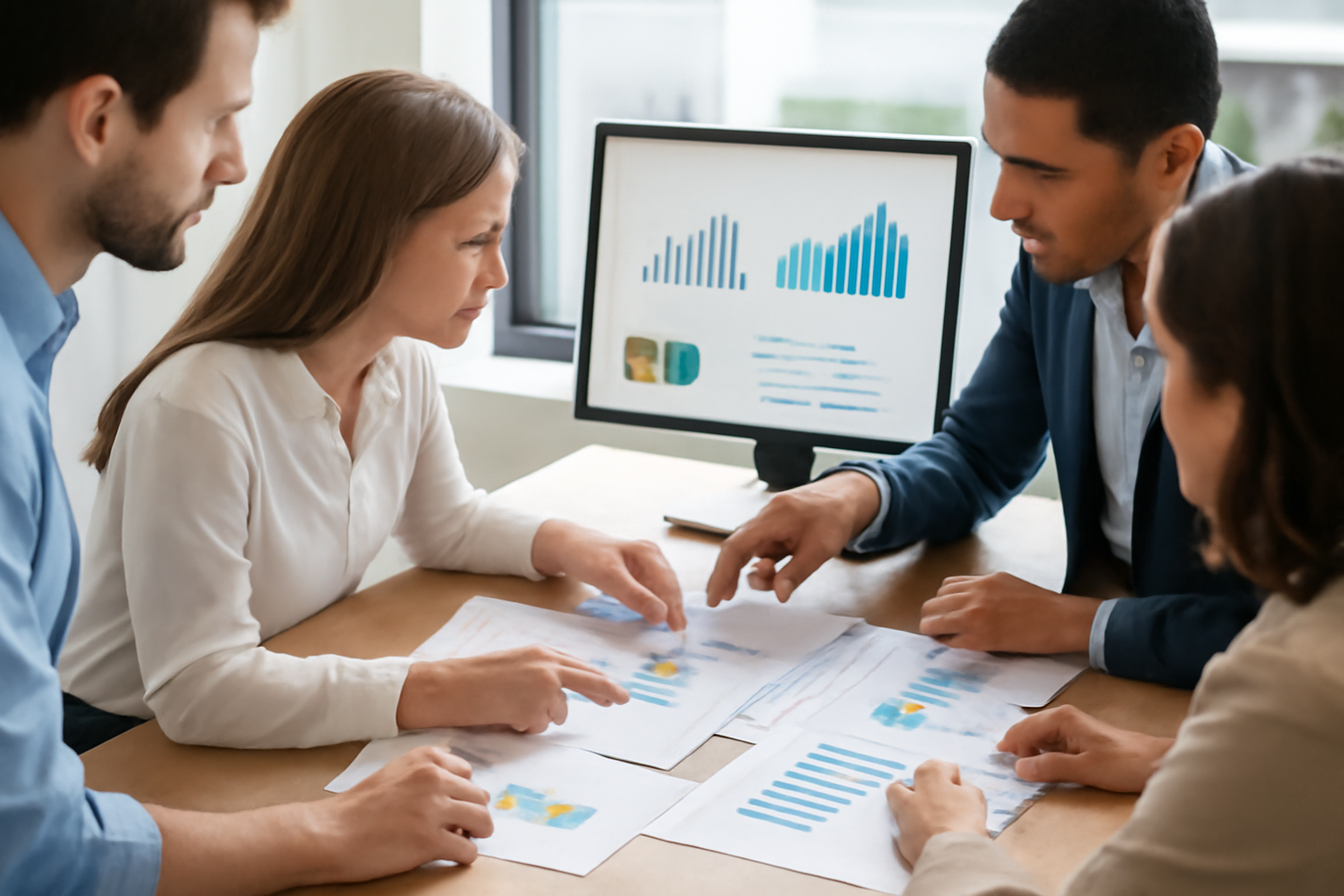 Equipe analisando campanhas de tráfego pago para imóveis