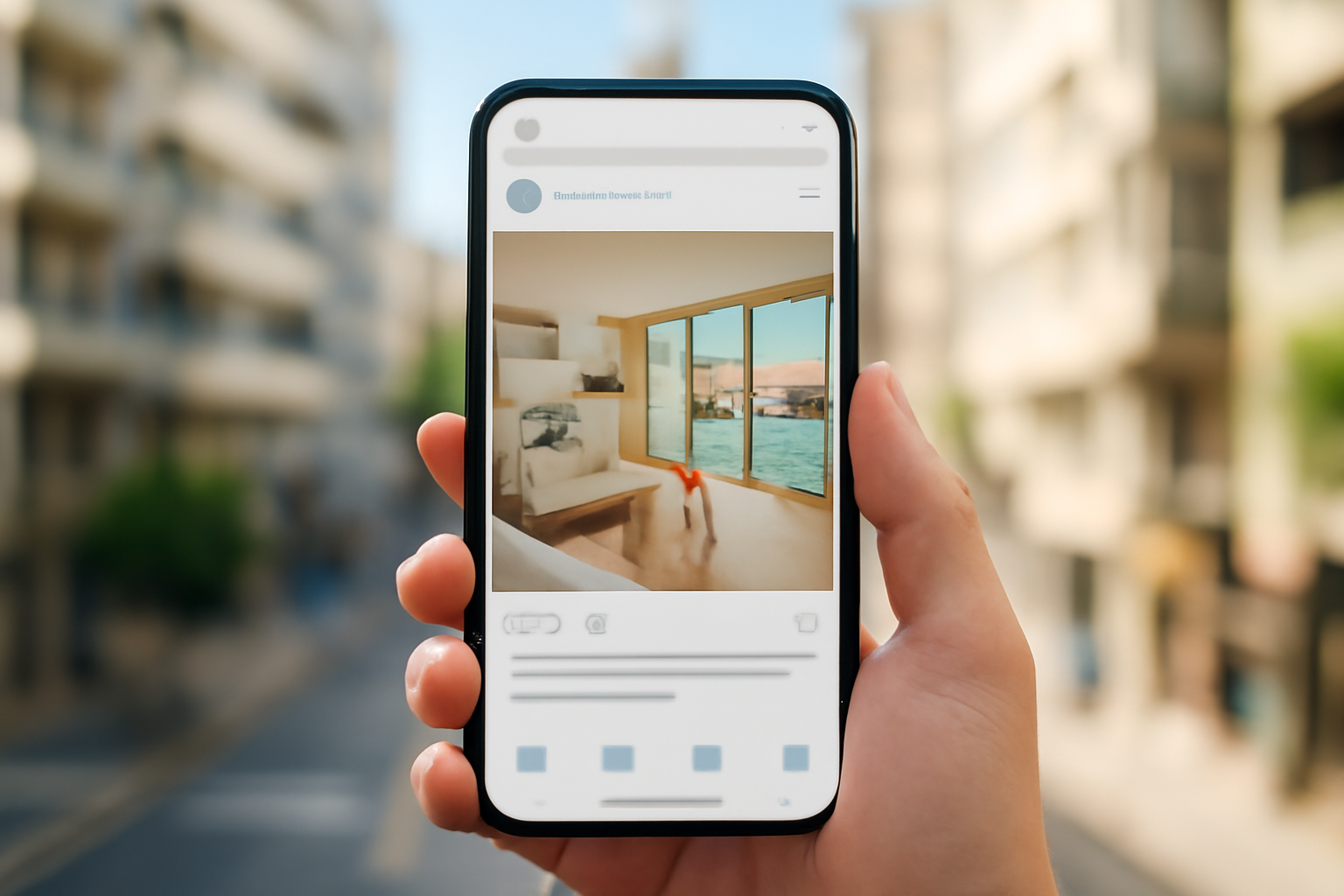 Tela de smartphone mostrando anúncio de imóvel no feed de redes sociais