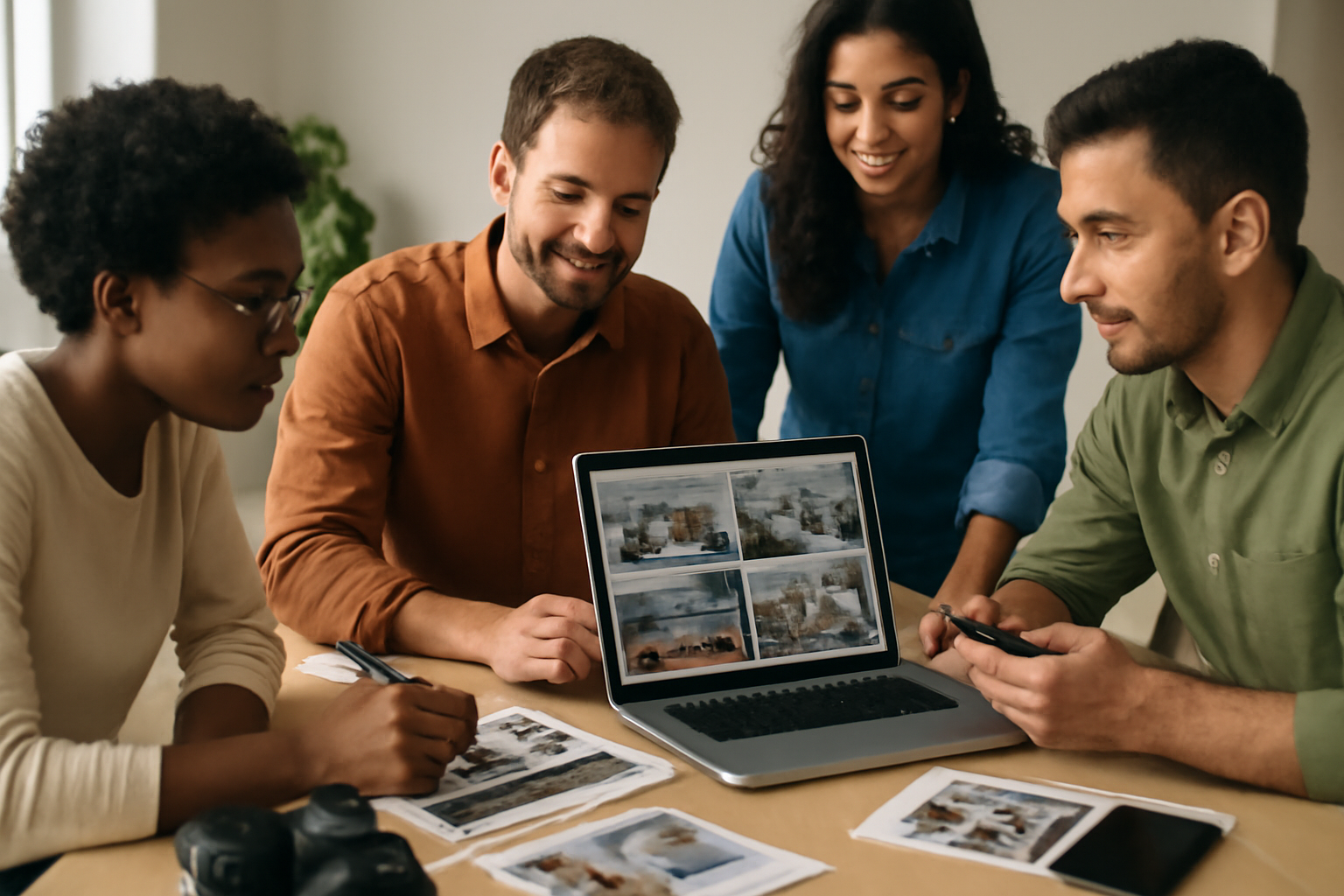 Equipe criando criativos publicitários para imóveis
