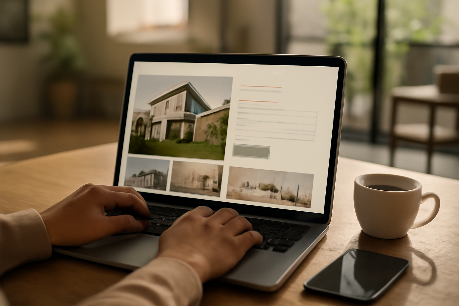 Laptop mostrando landing page de empreendimento imobiliário com formulário de contato