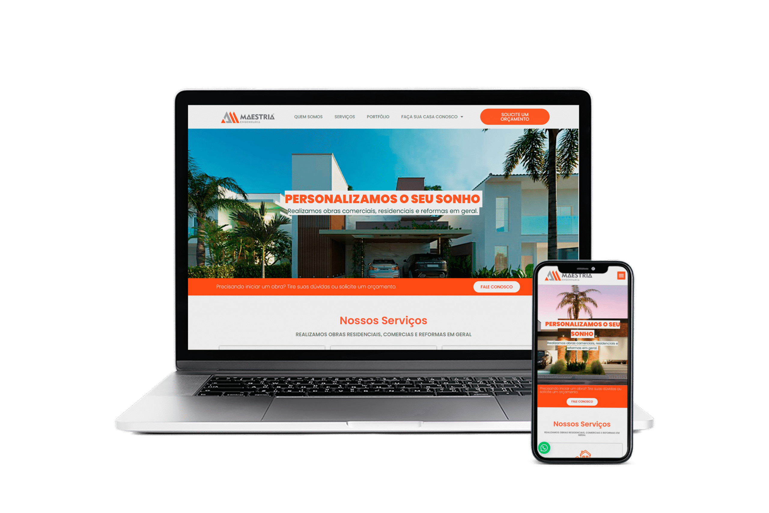 Mockup do site Maestria Engenharia desenvolvido pela VDOIS