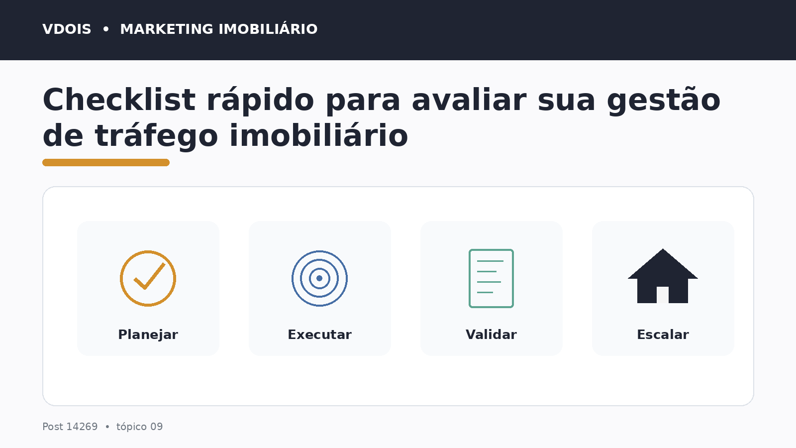 Infográfico sobre Checklist rápido para avaliar sua gestão de tráfego imobiliário aplicado ao marketing imobiliário