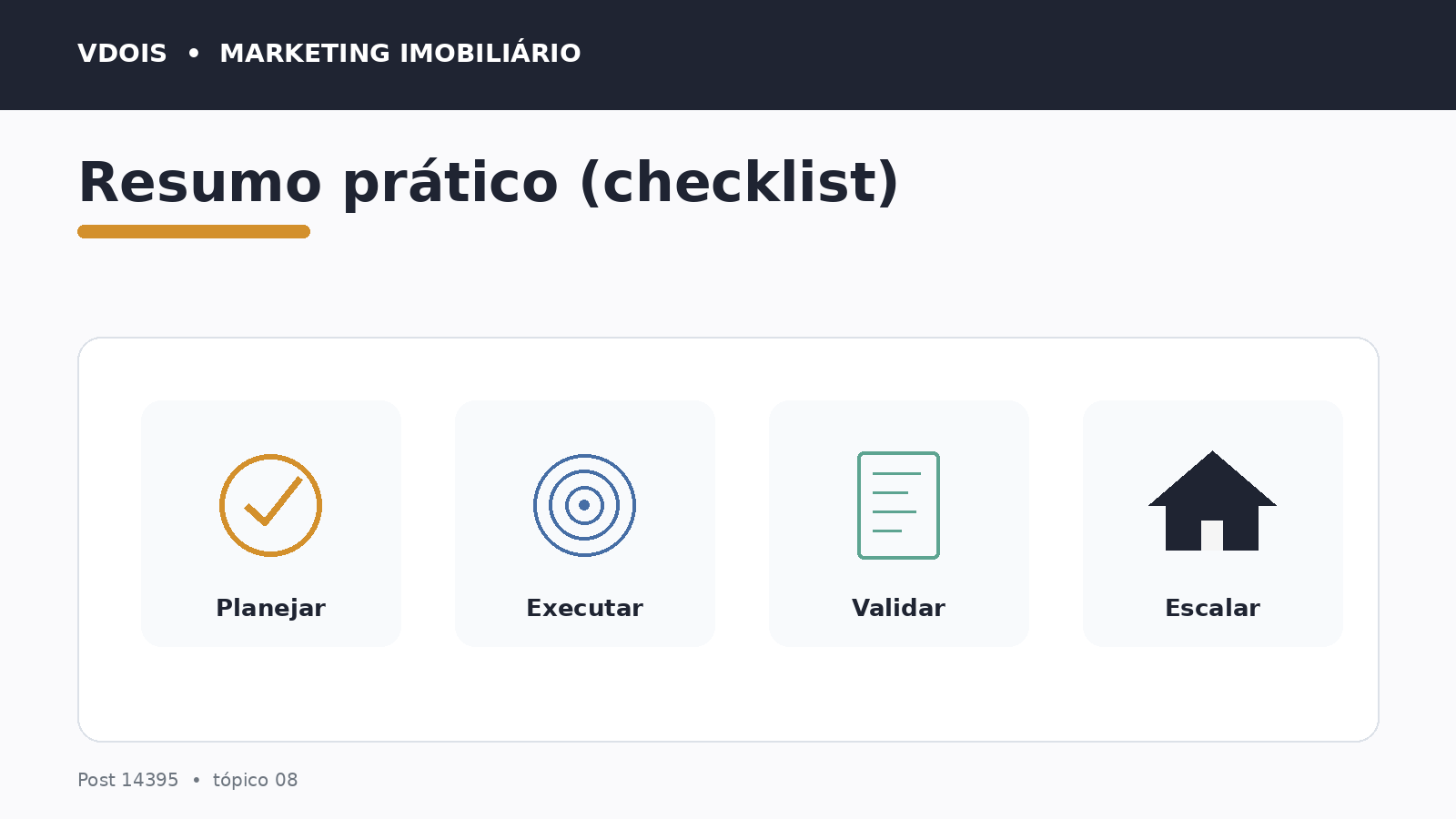 Infográfico sobre Resumo prático (checklist) aplicado ao marketing imobiliário