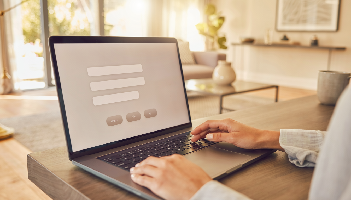 Formulário curto em landing page imobiliária exibido em notebook