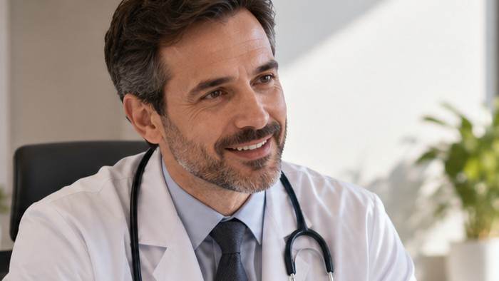 Cardiologista em consulta com paciente em ambiente clínico profissional