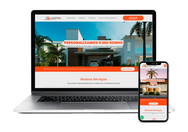 Site Maestria Engenharia desenvolvido pela VDois, apresentado em dispositivos responsivos.