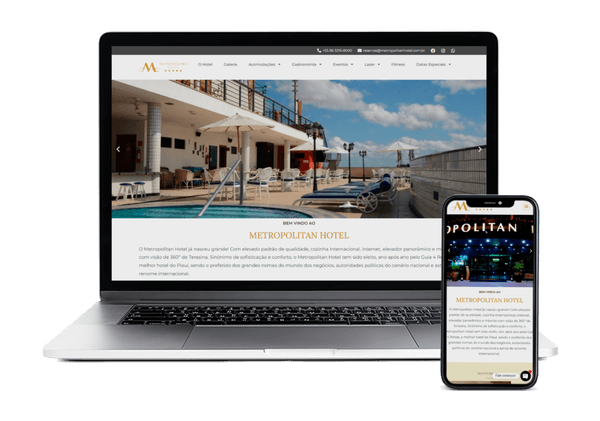 Site Metropolitan Hotel desenvolvido pela VDois, apresentado em dispositivos responsivos.
